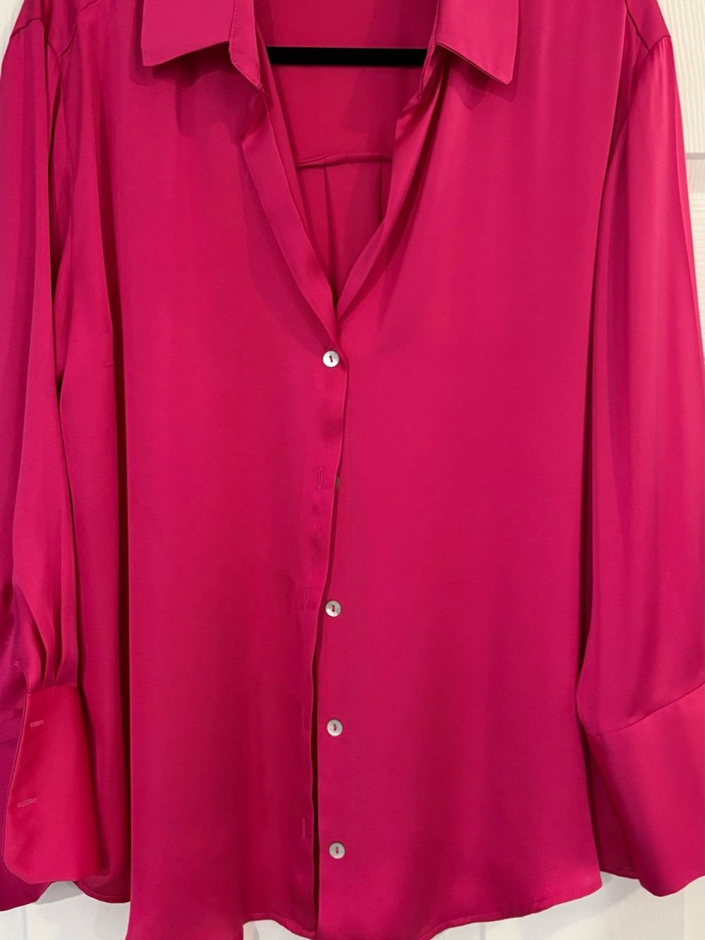 Zara Satin Button-Down Shirt - Hot Pink - Picture 3 of 9